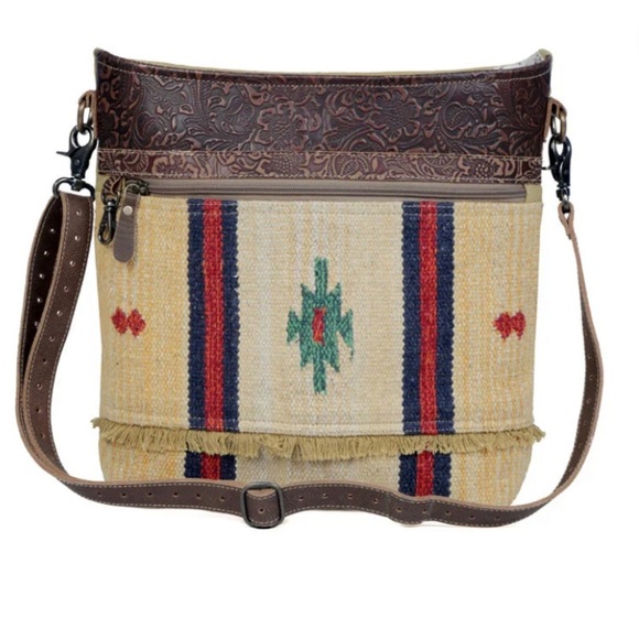 Myra Fragrant Yellow Shoulder Bag crossbody SW rug design embossed leather - Picture 1 of 16